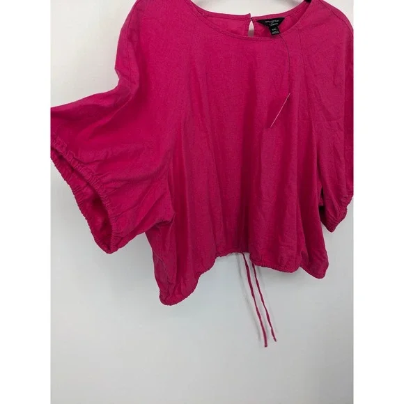 Banana Republic Linen Blend Top Womens XXL Pink Crop Puff Sleeve Casual NWT New - Picture 2 of 9